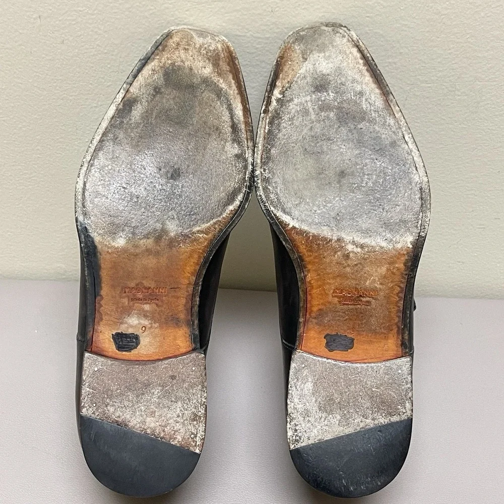 Magnanni Monk Strap Dress Shoes Men 9 M Gray Leather Buckle Brogue Oxford Loafer